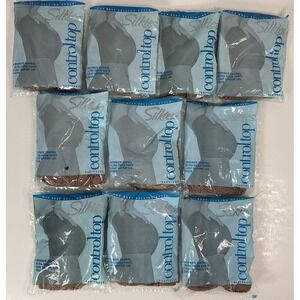 NIP Lot 10 Pairs Silkies 070301 Moderate Control Top Nude Pantyhose - Size Large